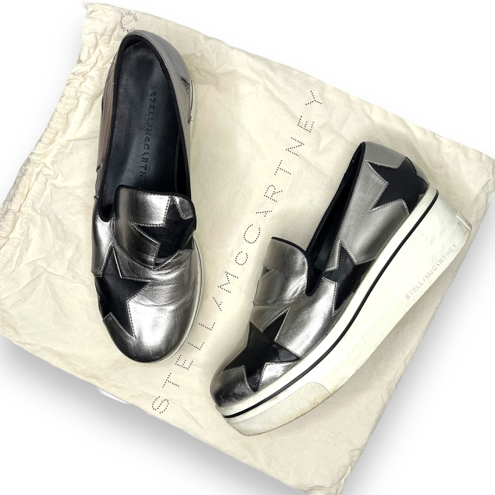 Stella McCartney Binx Silver Black Star Vegan Leather Slip-On Platform Sneaker 9